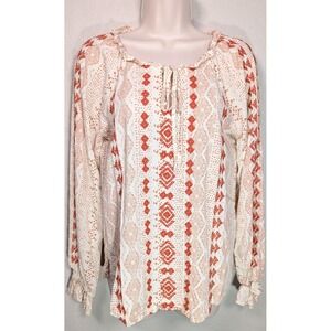 Savanna Jane Embroidered‎ Top Boho Peaseant Embroidered Long Sleeve Small Orange